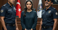 Polisler, kelepçeli bir kadının dalgasını geçiyordu