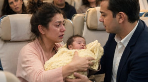 Bir anne, gece uçuşunda yorgunluktan kendinden geçmişti