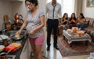 22:45’te eve geldi ve 8 aylık hamile karısını, ailesi pizza yerken onların tüm pisliğini temizlerken buldu…