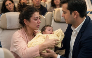 Bir anne, gece uçuşunda yorgunluktan kendinden geçmişti
