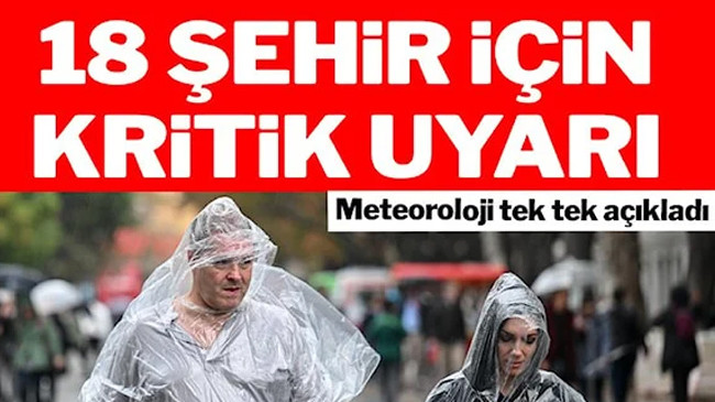 18 şehir için yağmur ve rüzgar uyarısı…